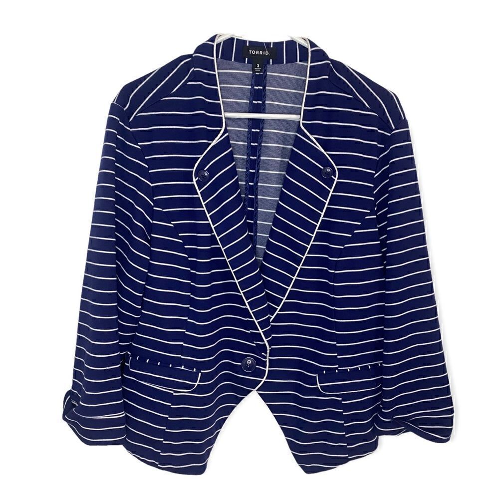 Navy/White Single Button Blazer  